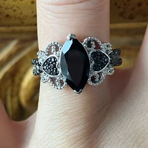 Natural Black Spinel Sterling Silver Ring Size 6